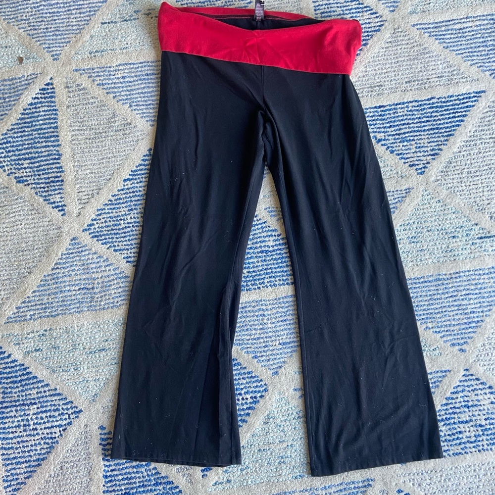 Black Yoga Pants with Red fold over Waistband